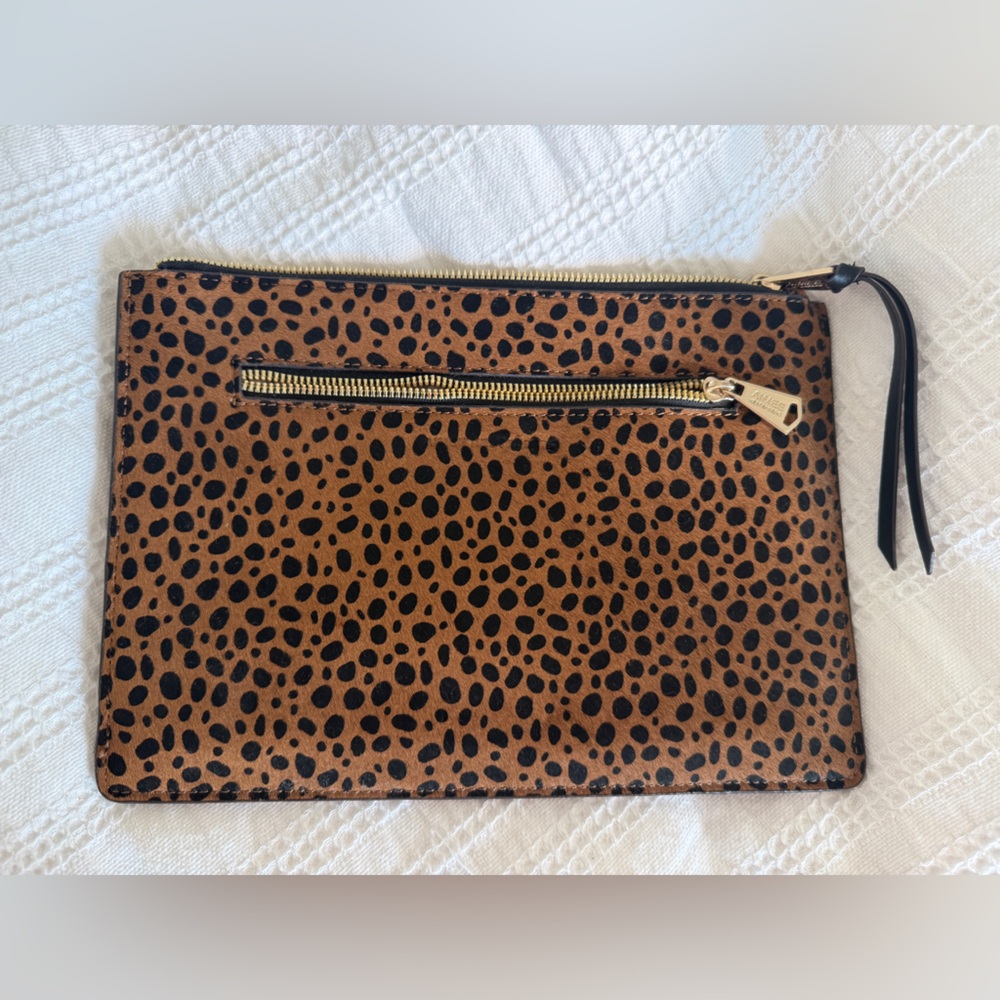 Aimee Kestenberg Leopard Print on Calf Hair Clutch with Zipper
